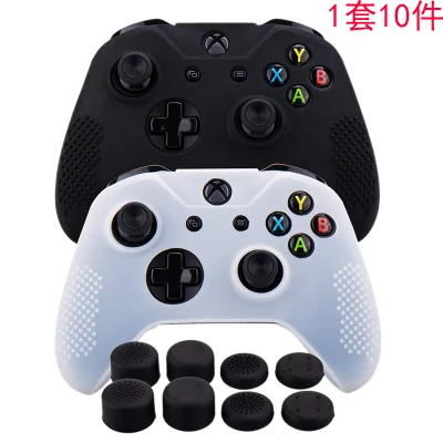 Silicone Rubber Cover Skin Case Anti-Slip For Xbox One/S/X Controller X 2(Black & White) + Fps Pro Extra Height Thumb Grips X 8