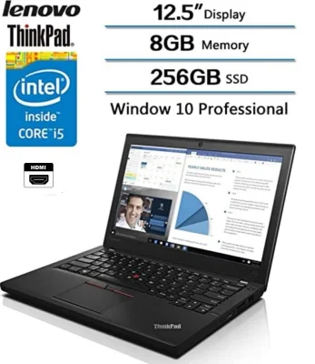 Lenovo Thinkpad X260 IntelCore i5 6th gen 8GB Ram/ 256GB SSD/Display screen 12.5inch / Windows 10 PRO /ms office (Refurbished)