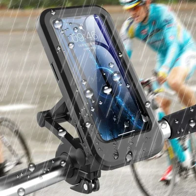 Adjustable Waterproof Bicycle Phone Holder Stand Motorcycle Handlebar Mount Bag Cases Universal Bike Scooter Cell Phone Bracket for Iphone HUAWEI （Please note whether to order a rear mirror handlebar）