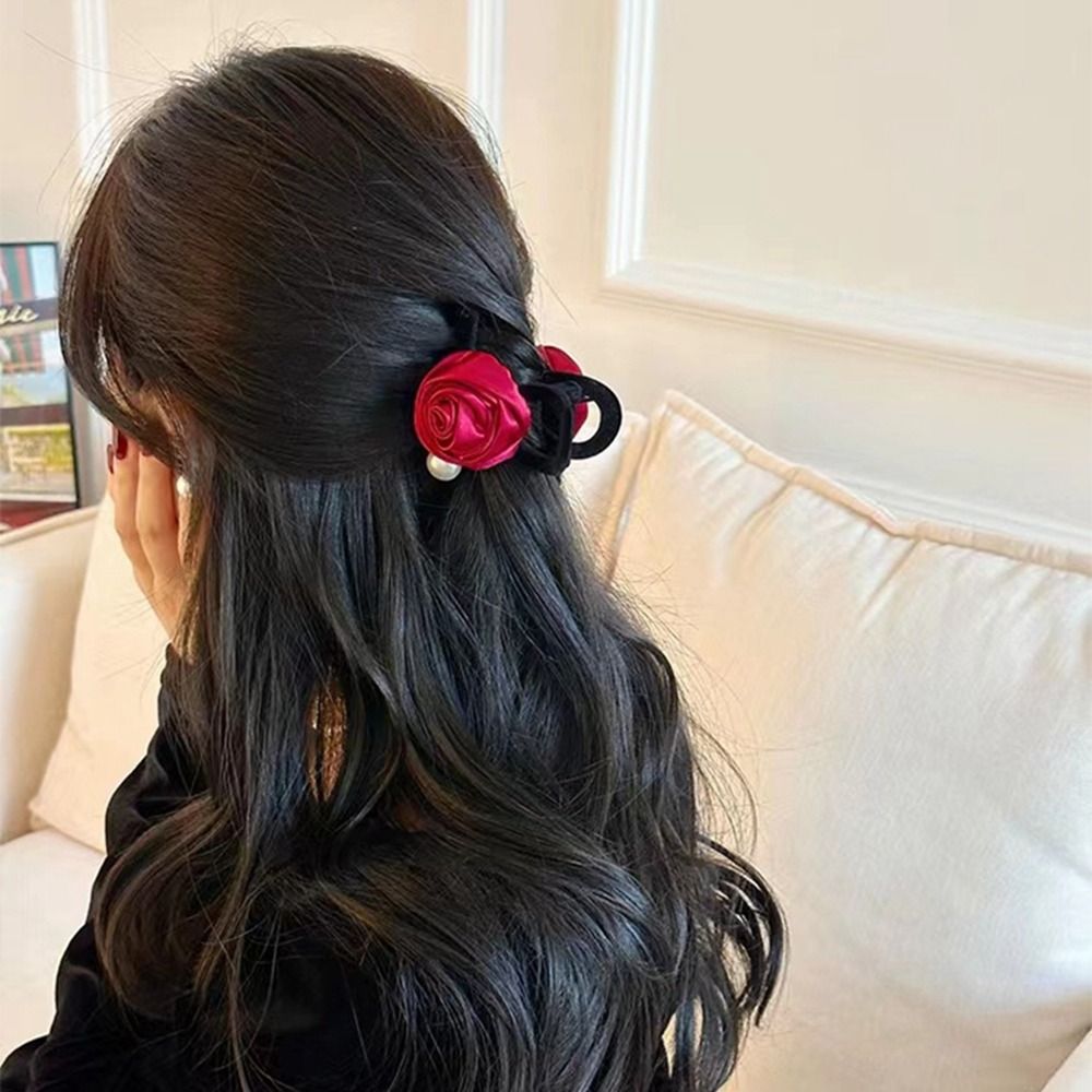 VGGE Hoa Kẹp tóc nơ nhung Ngọc Trai Kẹp gắp Kẹp tóc hoa hồng đỏ Dễ thương Hình Học Băng đô nhung Bé gái kẹp tóc hoa