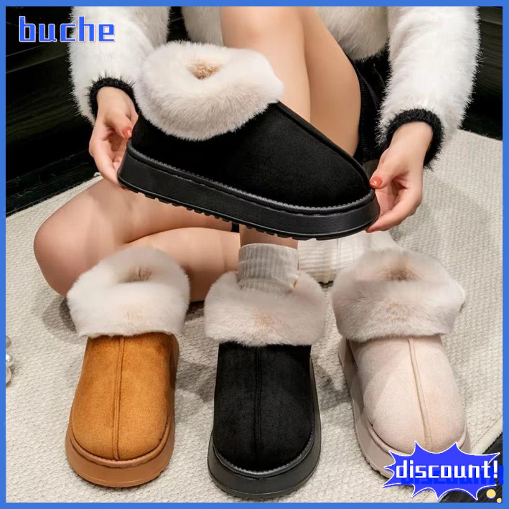 BUCHE Mềm mại Giày tuyết Đồ nhồi bông Lông thú giả Giày cotton  Không trượt Giày nữ Mùa đông