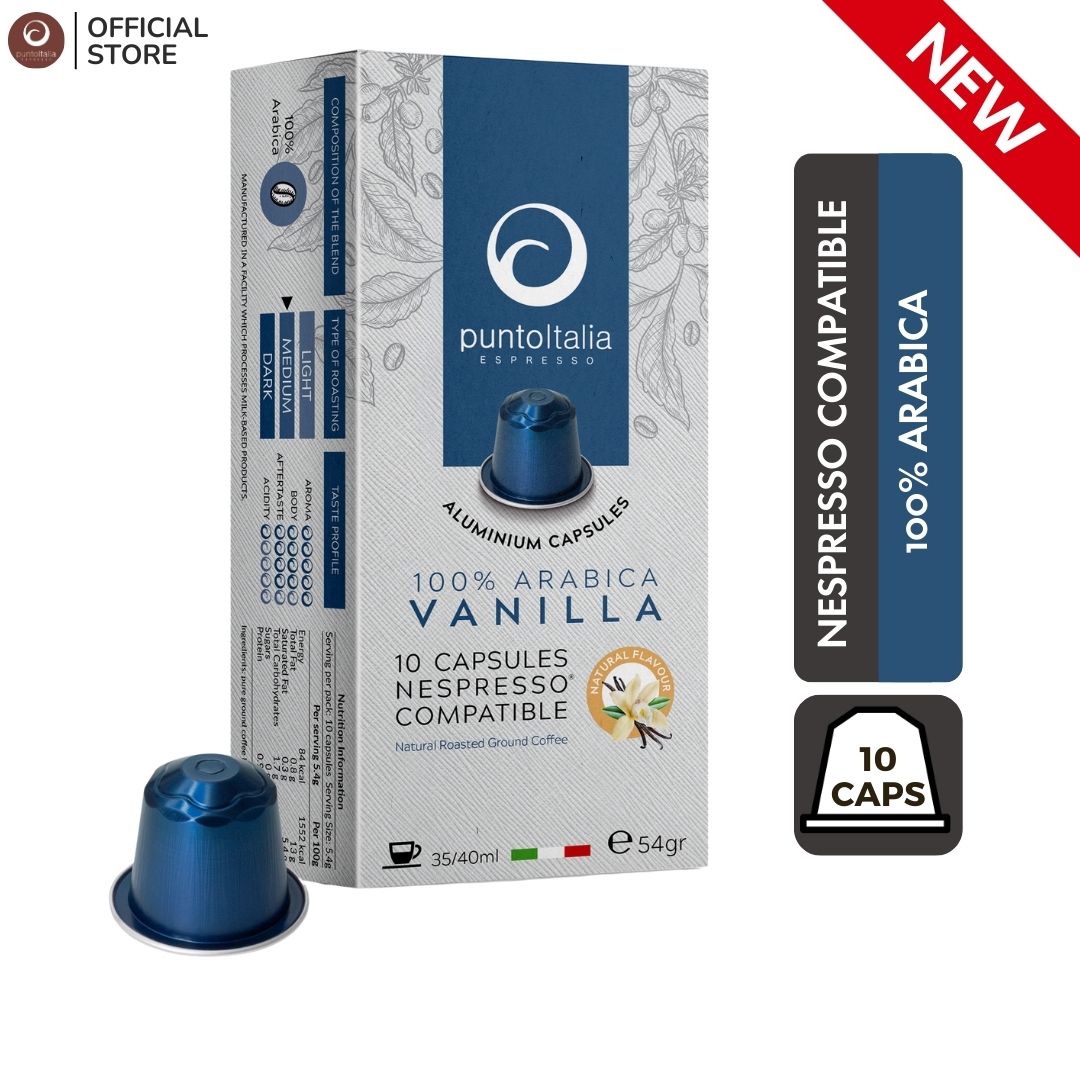 Punto Italia Espresso กาแฟแคปซูลกลิ่น VANILLA อาราบิก้า 100% สำหรับเครื่อง Nespresso (10 แคปซูล) ราคา 165 บาท*ส่งฟรี