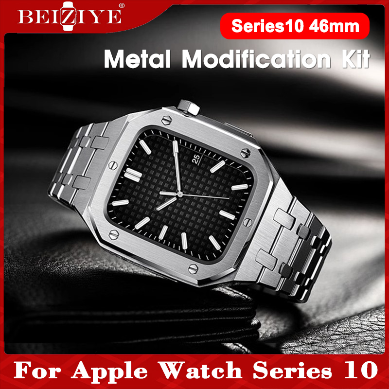 Metal Strap+Case for เคส Apple Watch Series 10 46mm สายนาฬิกา Strap Stainless Steel Protective Case อุปกรณ์เสริมสายรัดข้อมือโลหะสำหรับ iWatch Band with Metal Protective Bumper Cover ราคา 2,046 บาท*ส่งฟรี