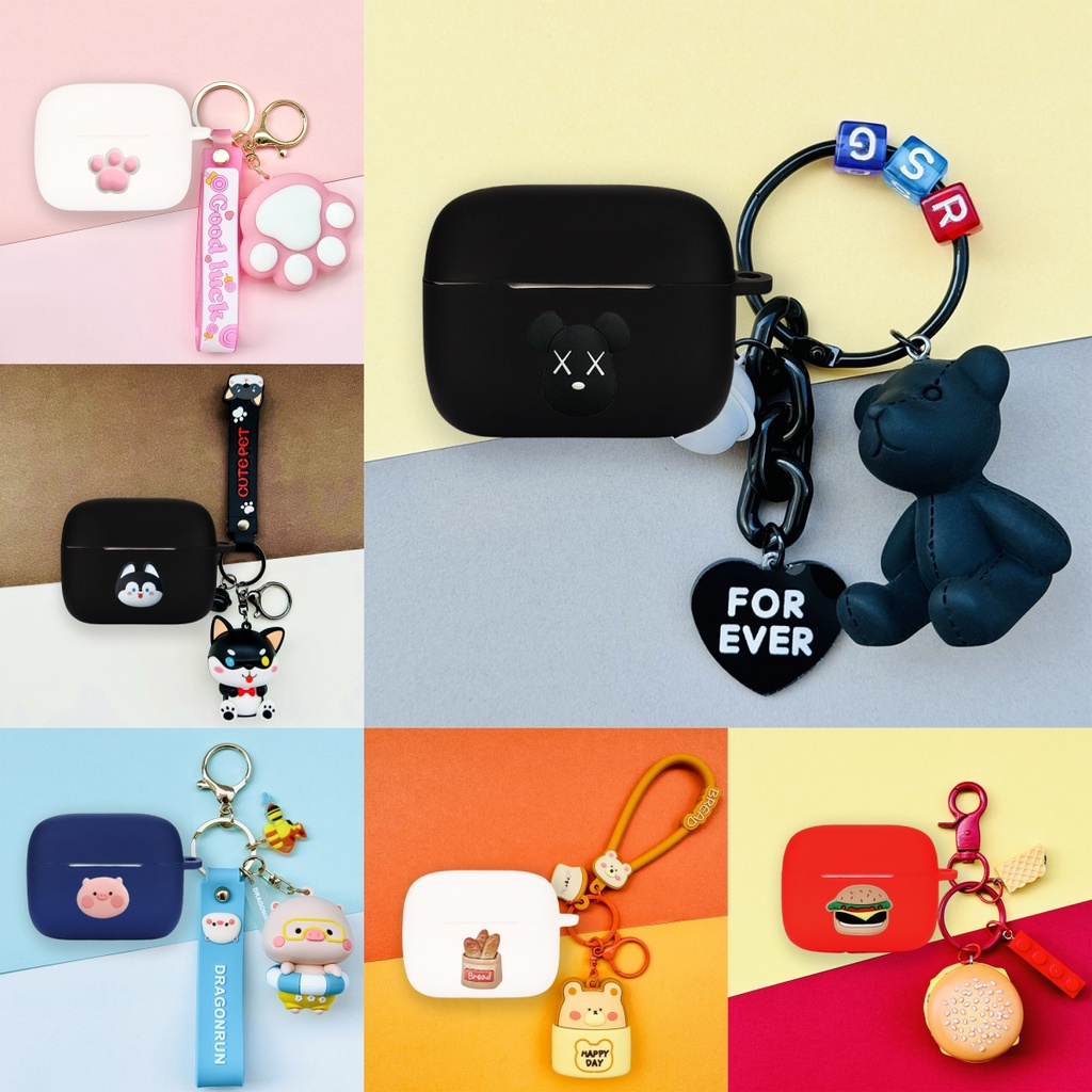 For Anker Soundcore A20i Case Soundcore A20i Silicone Soft Case Cartoon Burger Cute Toast Keychain Pendant Anker Soundcore A20i Shockproof Shell Protective Cover