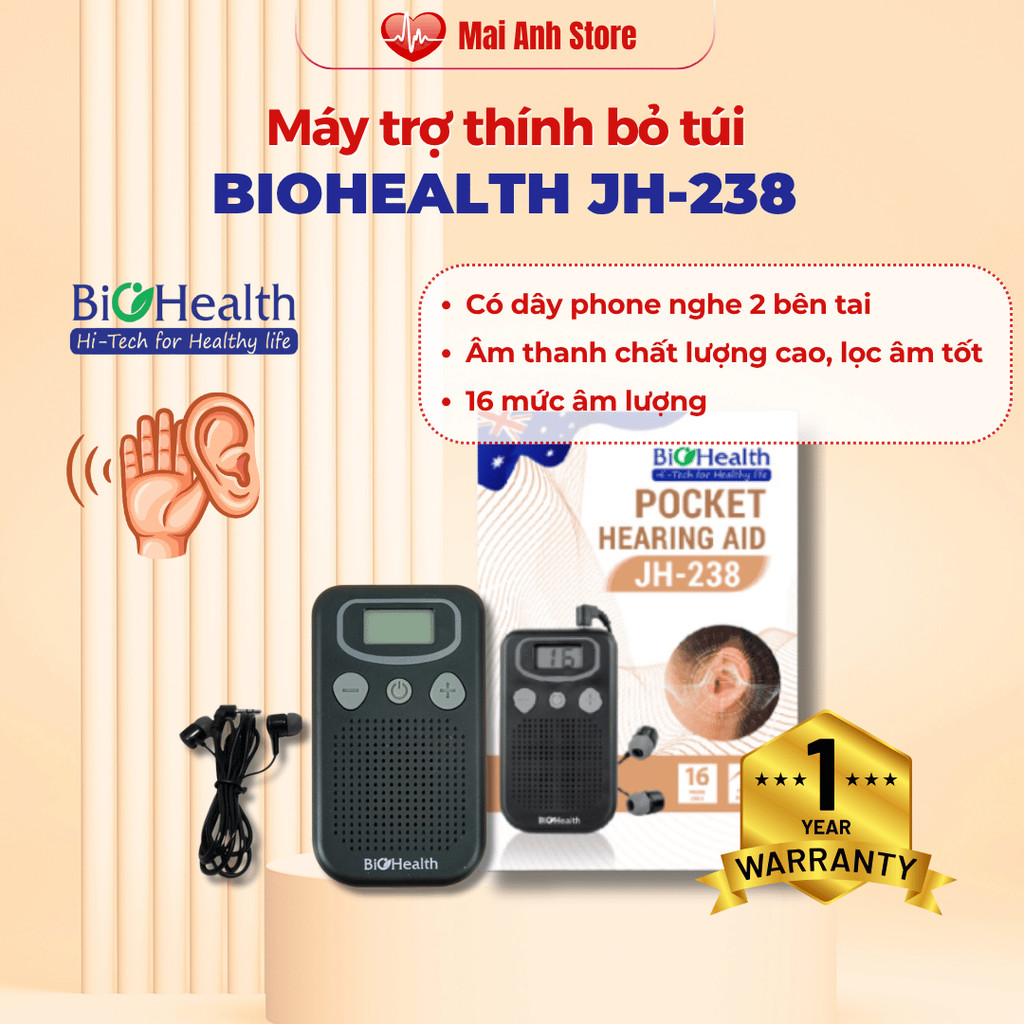 Máy trợ thính bỏ túi có dây Biohealth JH-238 tai nghe trợ thính headphone âm thanh chất lượng cao