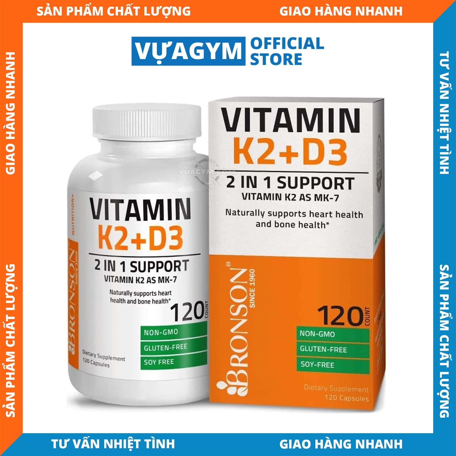 Bronson - Vitamin K2 MK7 + D3 120 viên - Thực Phẩm Bổ Sung Sức Khỏe Chính