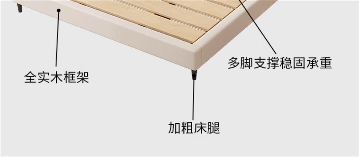 Massivholz-Doppelbett Neue weiche Tasche Lederbett Kleine Wohnung Modernes schlichtes Hauptschlafzimmer Ehebett Nordic Light Luxusbett aus Stoff