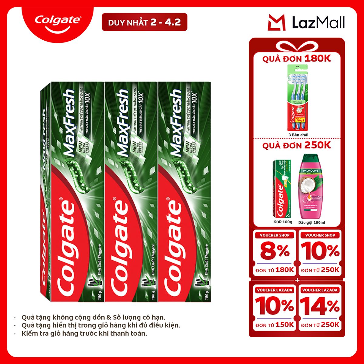 [Chỉ 2-4.2_X2 Voucher giảm 24%] Bộ 3 Kem đánh răng Colgate MaxFresh ULTRAFREEZE the mát gấp 10X 180