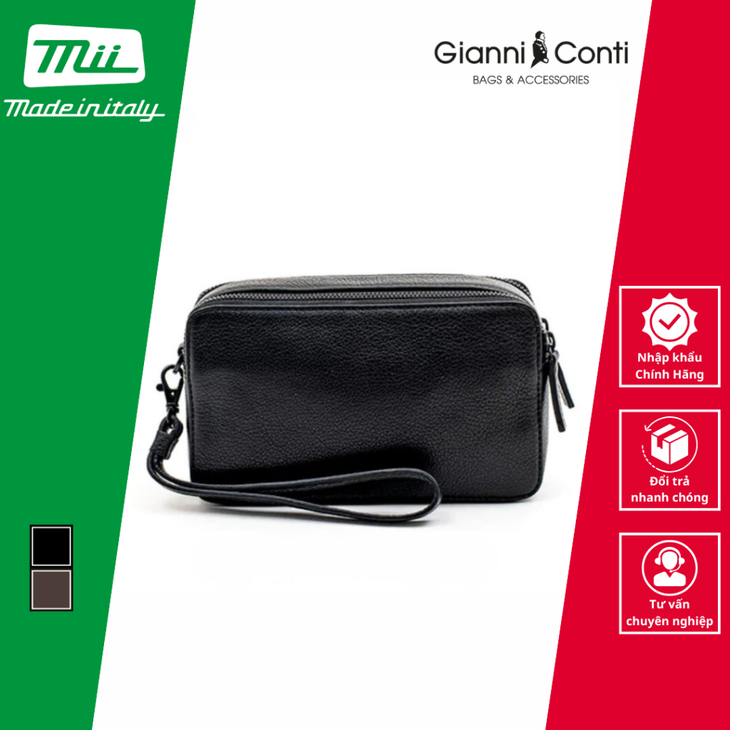 Clutch Cầm Tay Nam Bằng Da Thật Full grain Màu Đen - Gianni Conti - Sản Xuất Thủ Công Tại Italy_1812