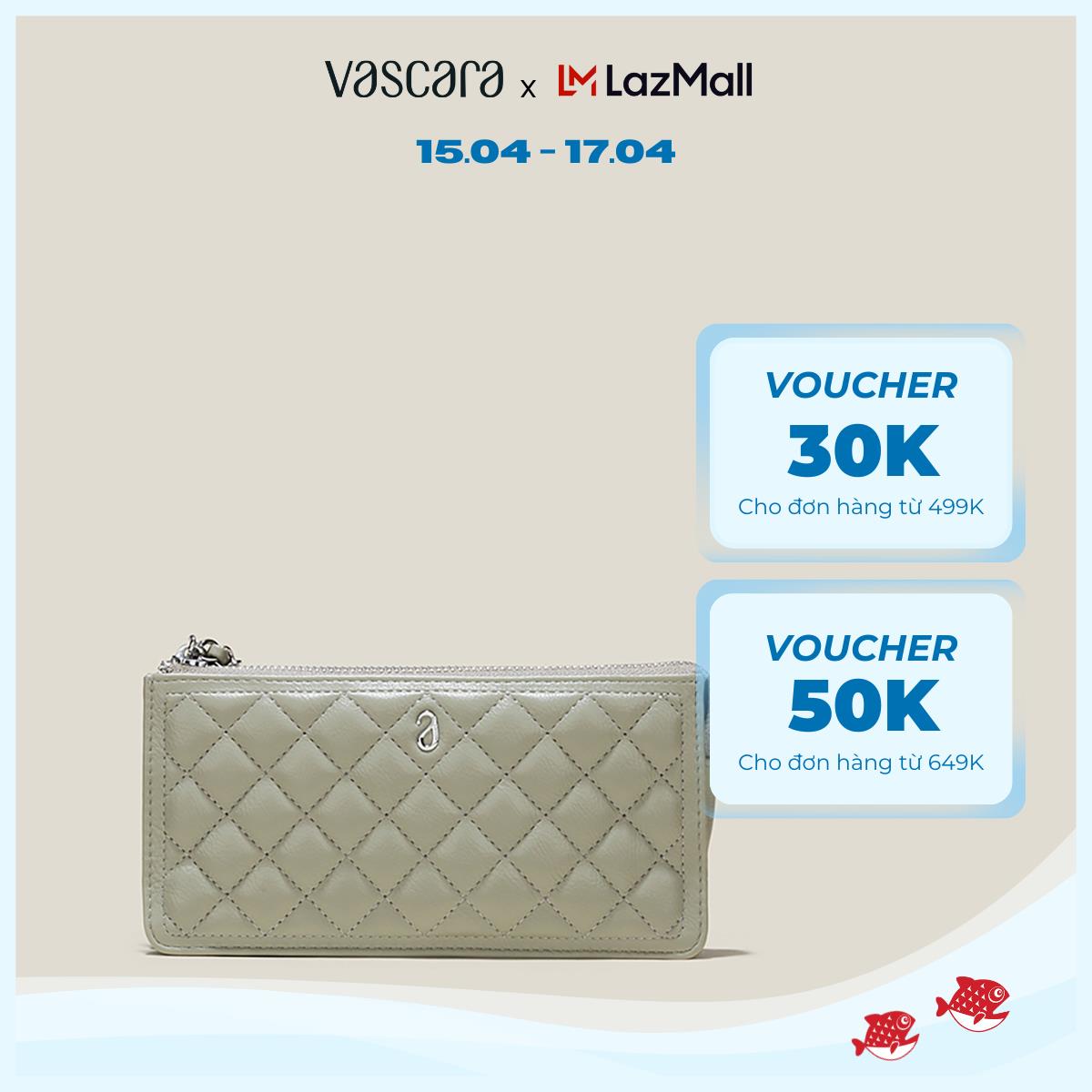 [Voucher 30K | 15.4] Vascara Ví Cầm Tay Caro Chần Bông Quai Dây Phối Xích - WAL 0274
