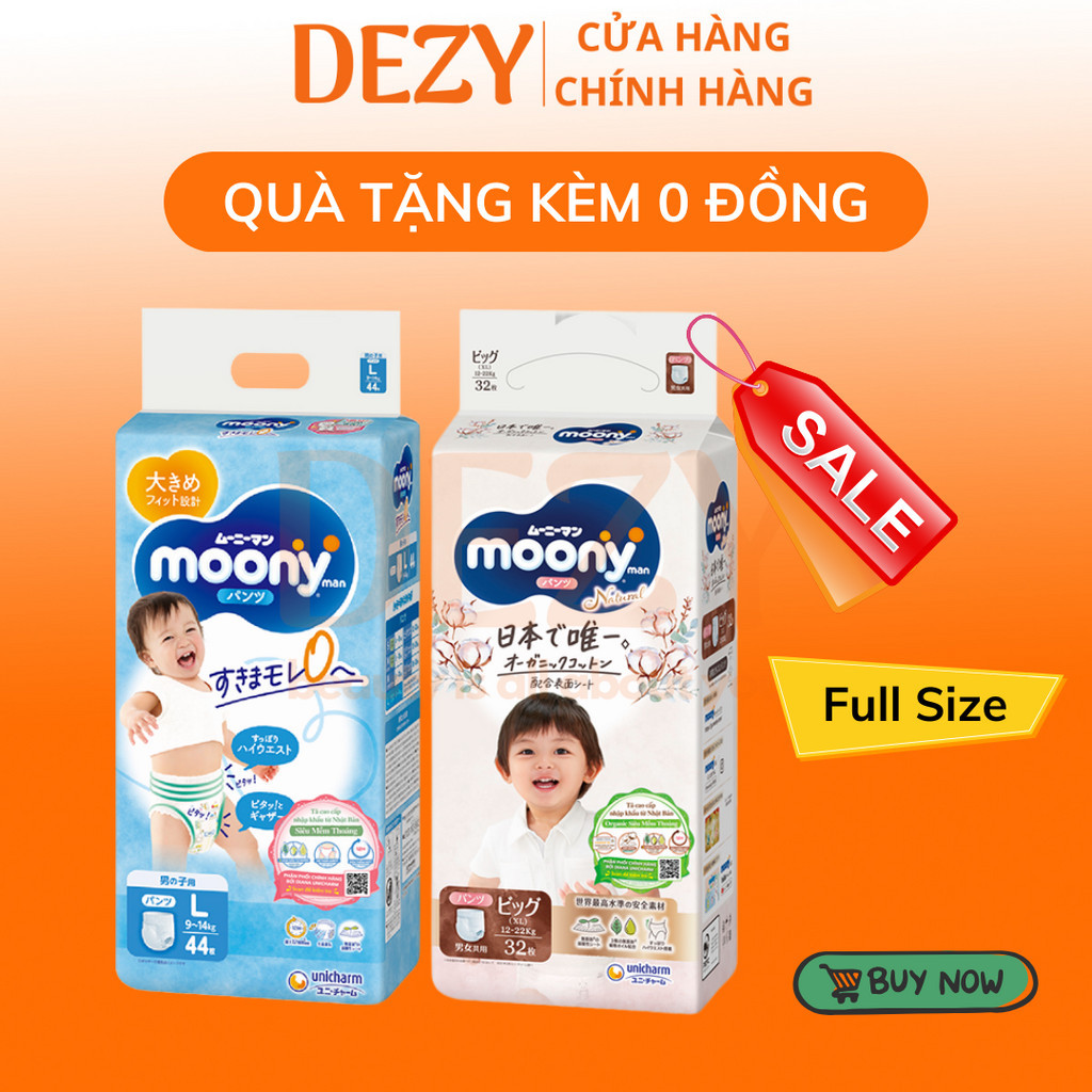 Bỉm Quần Moony Natural Và Tã Dán Cao Cấp Nhật Bản Đủ Size NB62 S58 M46 L38 L36 XL32 - Tả Quần Cho Bé Từ Sơ Sinh Dezy