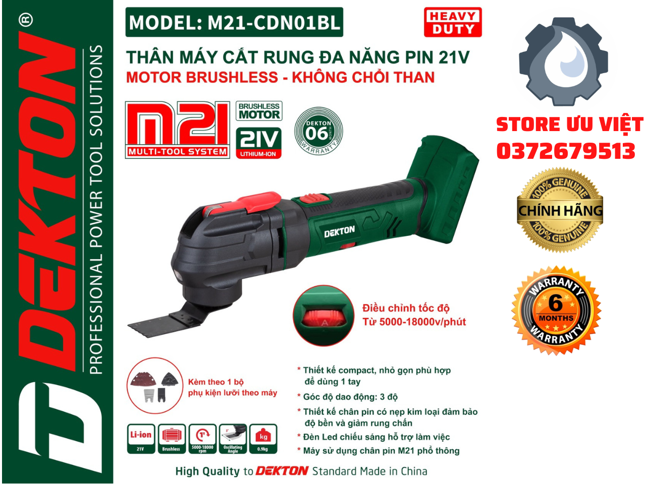 Máy cắt rung đa năng - Chân Pin M21 phổ thông Model của máy: M21-CDN01BL Chính Hãng Dekton GIÁ TỐT