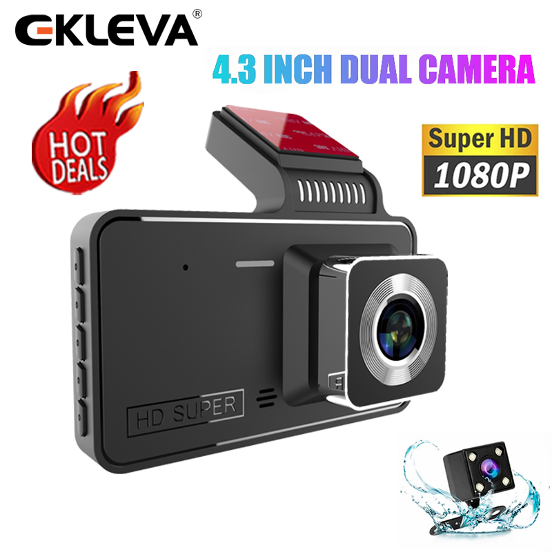 EKLEVA Dash Cam Ống Kính Kép DVR Cho Xe Hơi Hai Máy Ảnh FHD 1080P 4.3 IPS