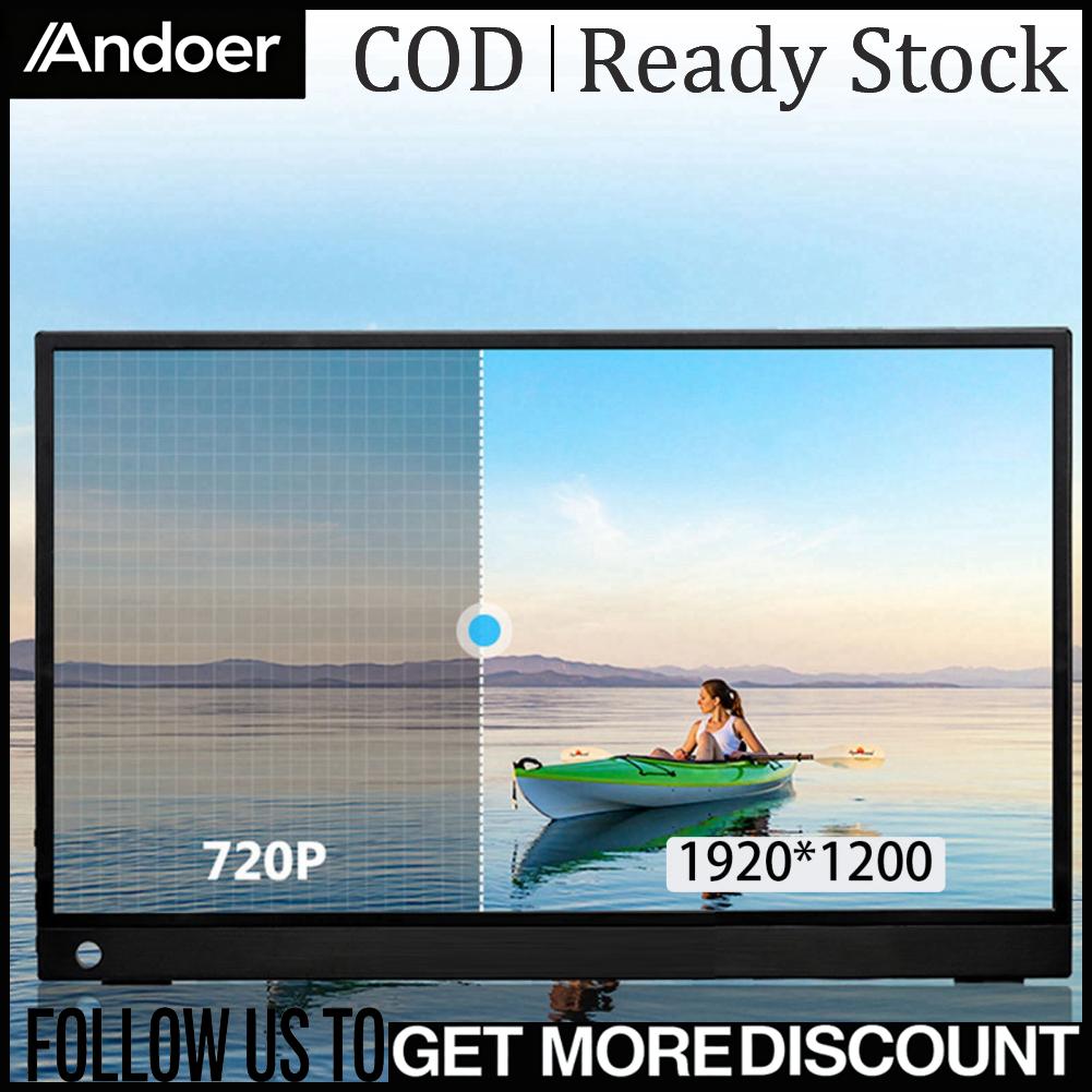 Andoer Màn hình di động 16in 1920x1200 Ultra Thin HDR Type C HD Đa phương tiện có Vỏ loa Màn hình du lịch cho máy tính xách tay chơi game Giá 4,366,000 Đồng*Miễn phí vận chuyển
