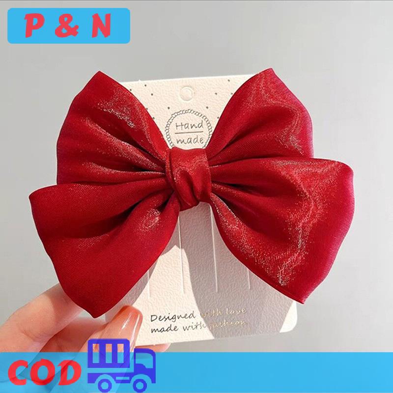 P&N New Year Cute Pompom Kids Hair Clips Winter Plush Hairpins Braid Accessory Red Bow Princess Girl Headwear New Year Gift For Kids