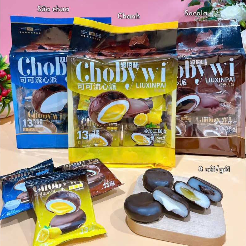 Gói 240gr bánh mochi Chobywi phủ socola nhân chảy