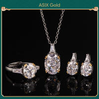 ASIX Gold White Moissanite Jewelry Set – 4-Piece Bridal Collection (Necklace Ring Earrings) – 925 Pure Silver Oval Cut Elegant Statement Set