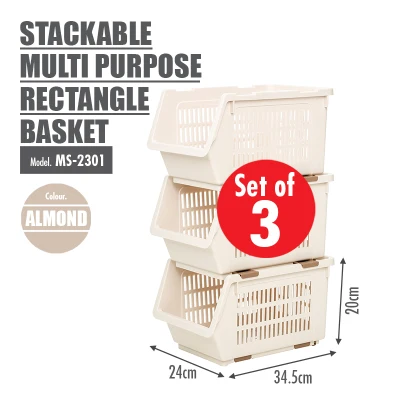 [Set Of 3] HOUZE - Stackable Multi Purpose Rectangle Basket