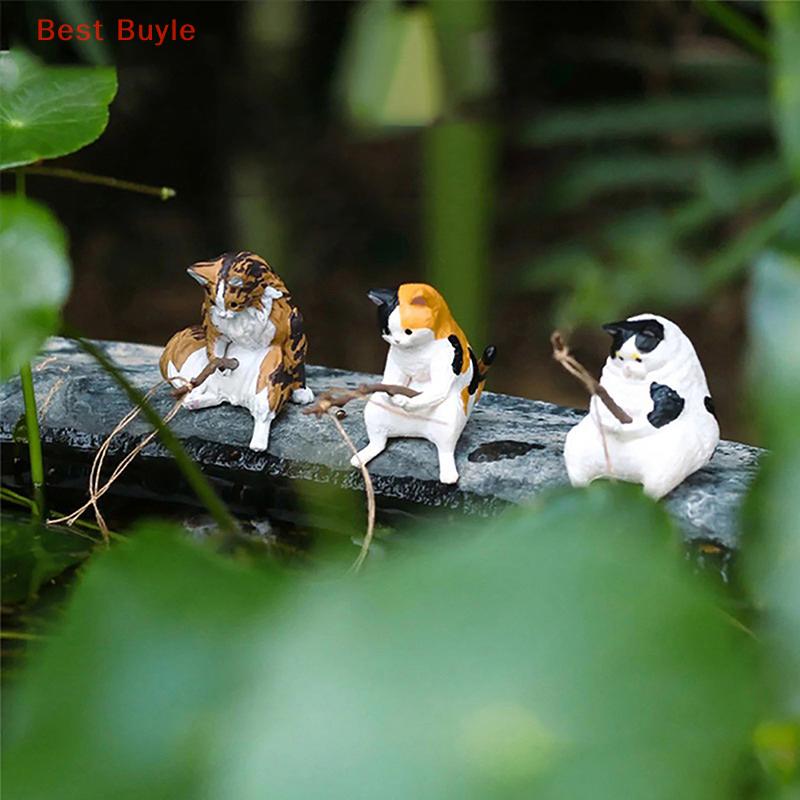 💖Best Buyle Đồ trang trí mèo câu cá đồ trang trí hồ cá cảnh quan hoạt hình mèo tượng nhựa mini đồ trang trí nhà cửa