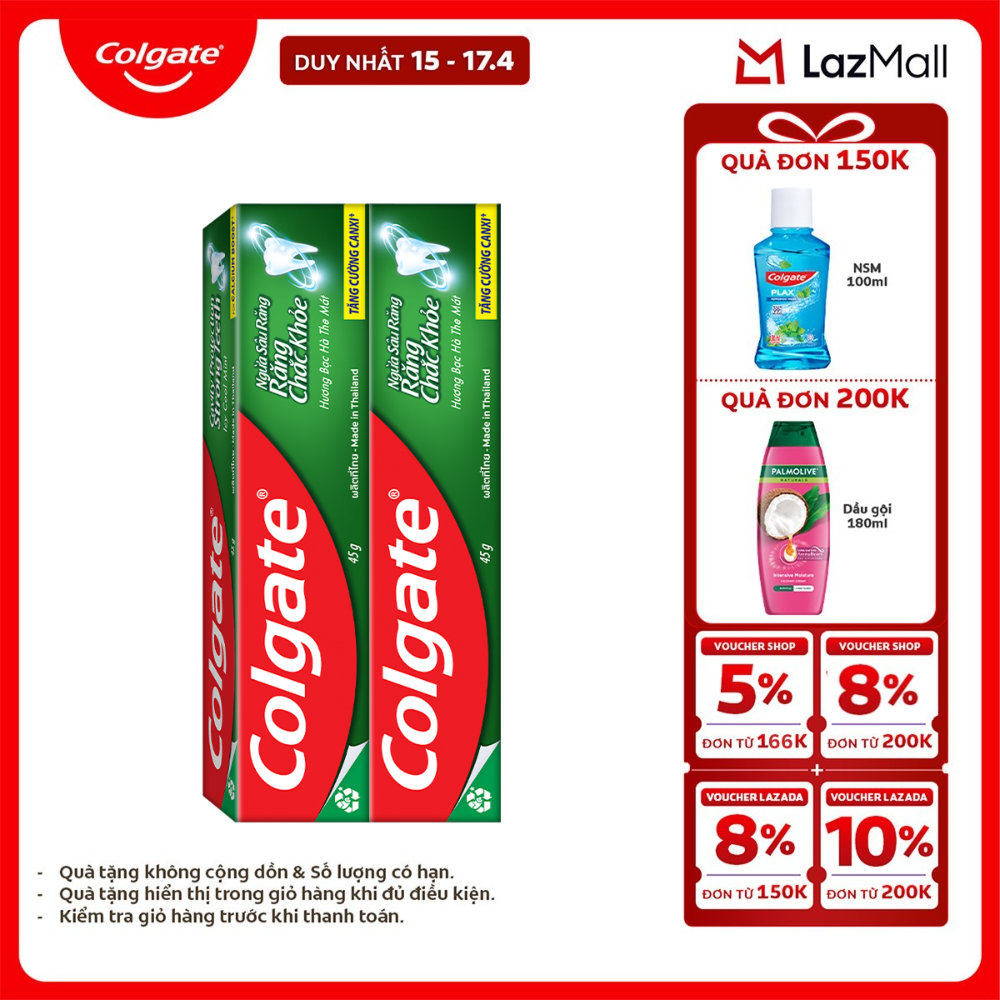 [Chỉ 15-17.4_X2 Voucher giảm đến 18%] [Travel Size] Bộ 2 Kem đánh răng Colgate ngừa sâu răng răng chắc khỏe 45g/tuýp