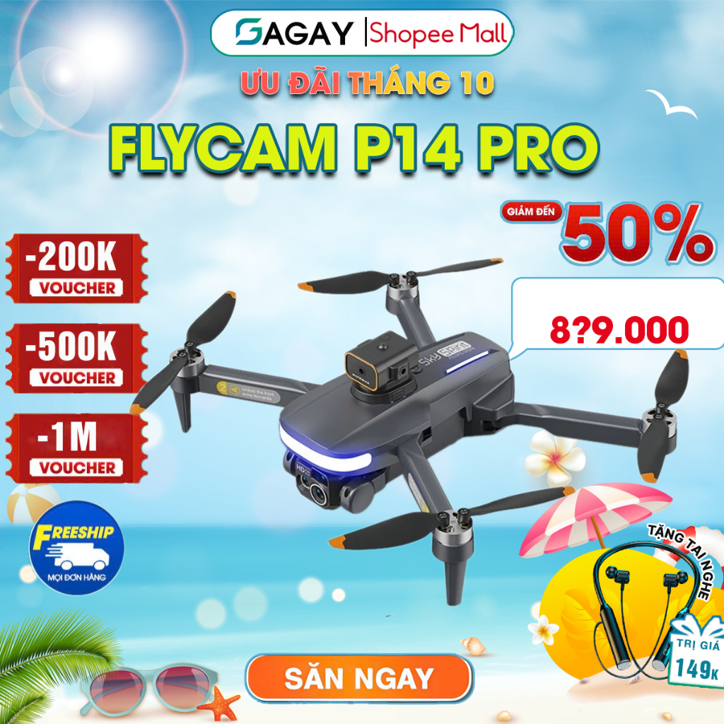 Flycam P14 Pro, Flycam giá rẻ ĐỘNG CƠ KHÔNG CHỔI THAN, Flycam mini cảm biến tránh va chạm