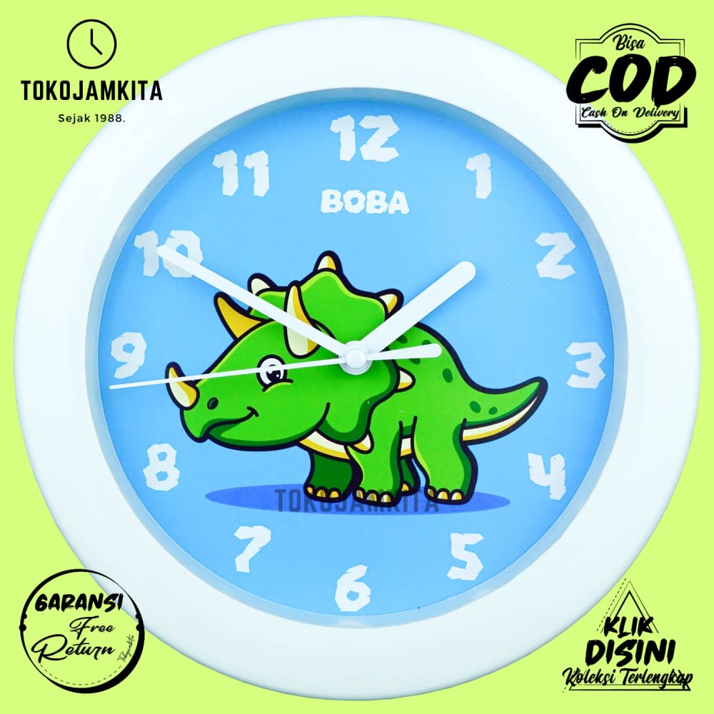 Jam Dinding Analog Boba Dinosaur Mammoth Hiasan Dinding Karakter Anak Keren BB1118-805 Besar Dinosaur Mammoth Dino Play Game