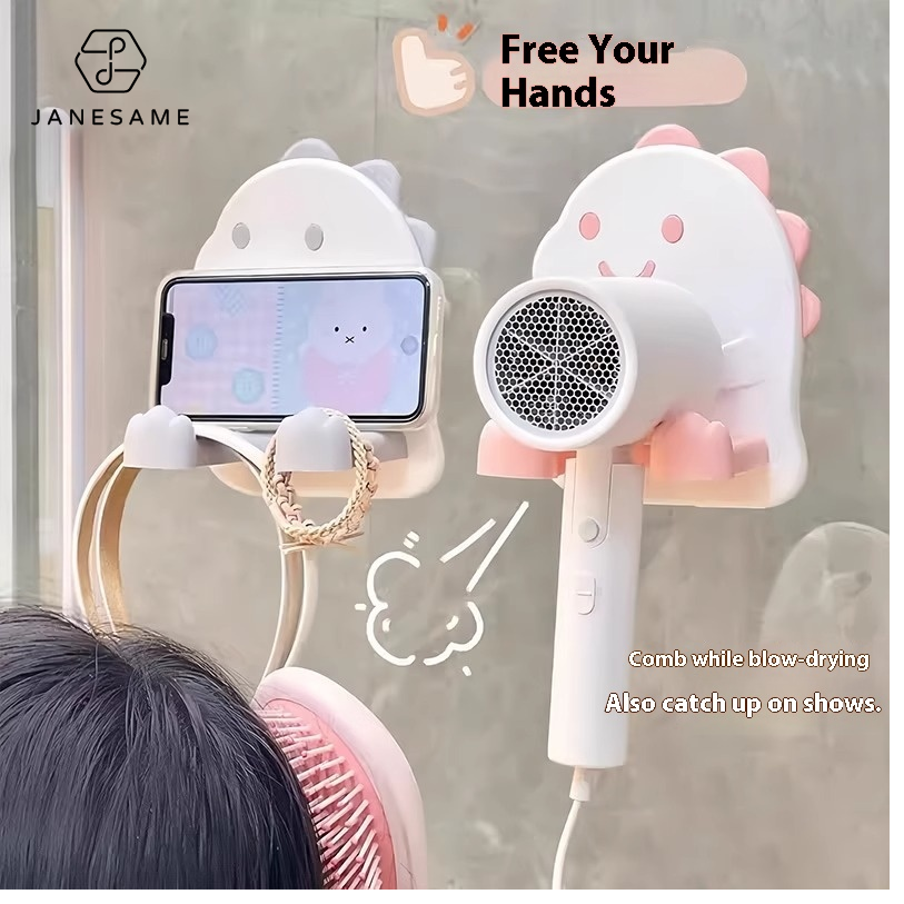 Kệ đỡ máy sấy tóc treo hoạt hình treo tường dễ thương với đứng cho phòng tắm điện thoại, sấy khô rảnh tay và xem chương trình