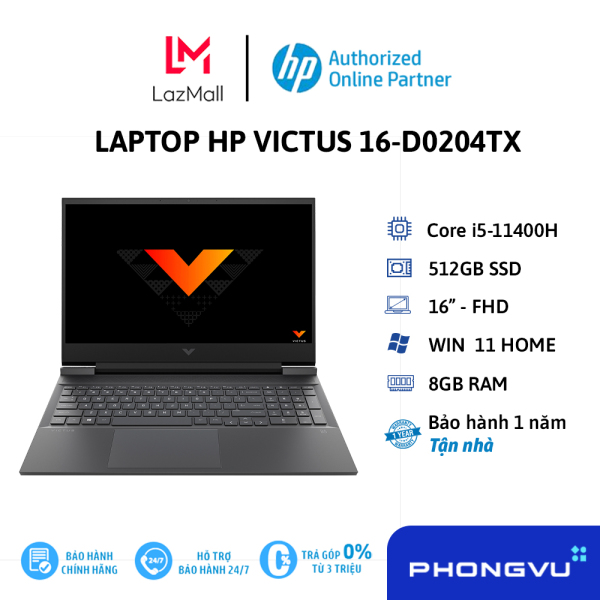 Laptop HP VICTUS 16-d0204TX 4R0U5PA ( 16 FHD/i5-11400H/8GB/512GB SSD/RTX 3050/Win 11 Home) - Bảo hành 12 tháng