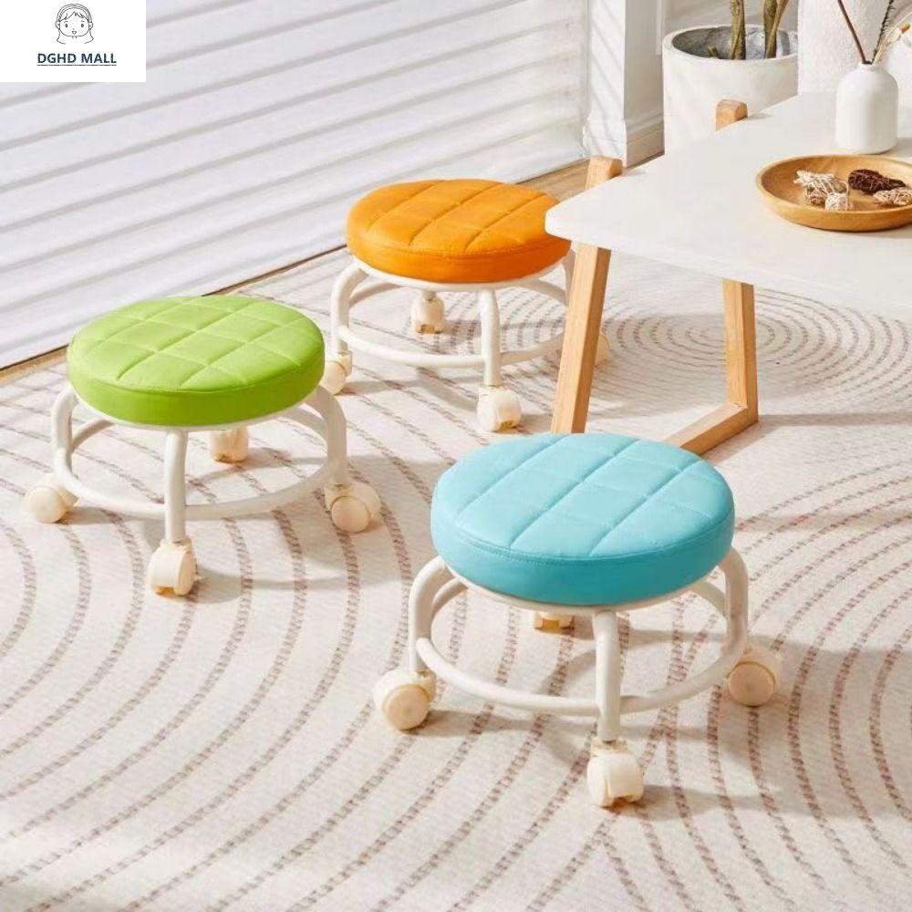 DGHD Xoay 360 độ Ghế lăn xoay Không thấm nước Da PU Ghế thấp Thiết thực Đệm xốp dày Ghế Tròn có bánh xe Hộ gia đình