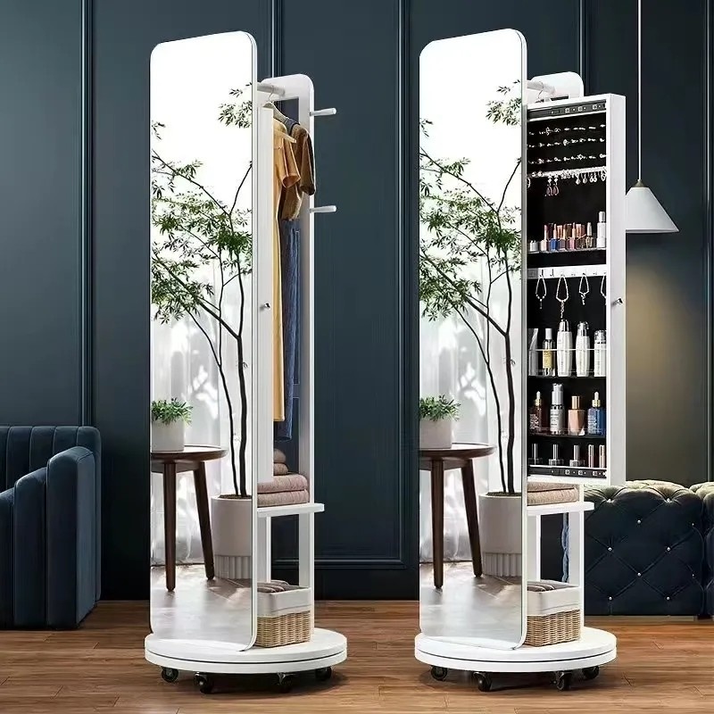 Mirror Stand Full Body Standing Mirror Full Length Mirror With Storage Stand Mirror Dressing Mirror Thickened Widened Base with Storage Cabinet Solid and Durable 落地镜 镜子全身