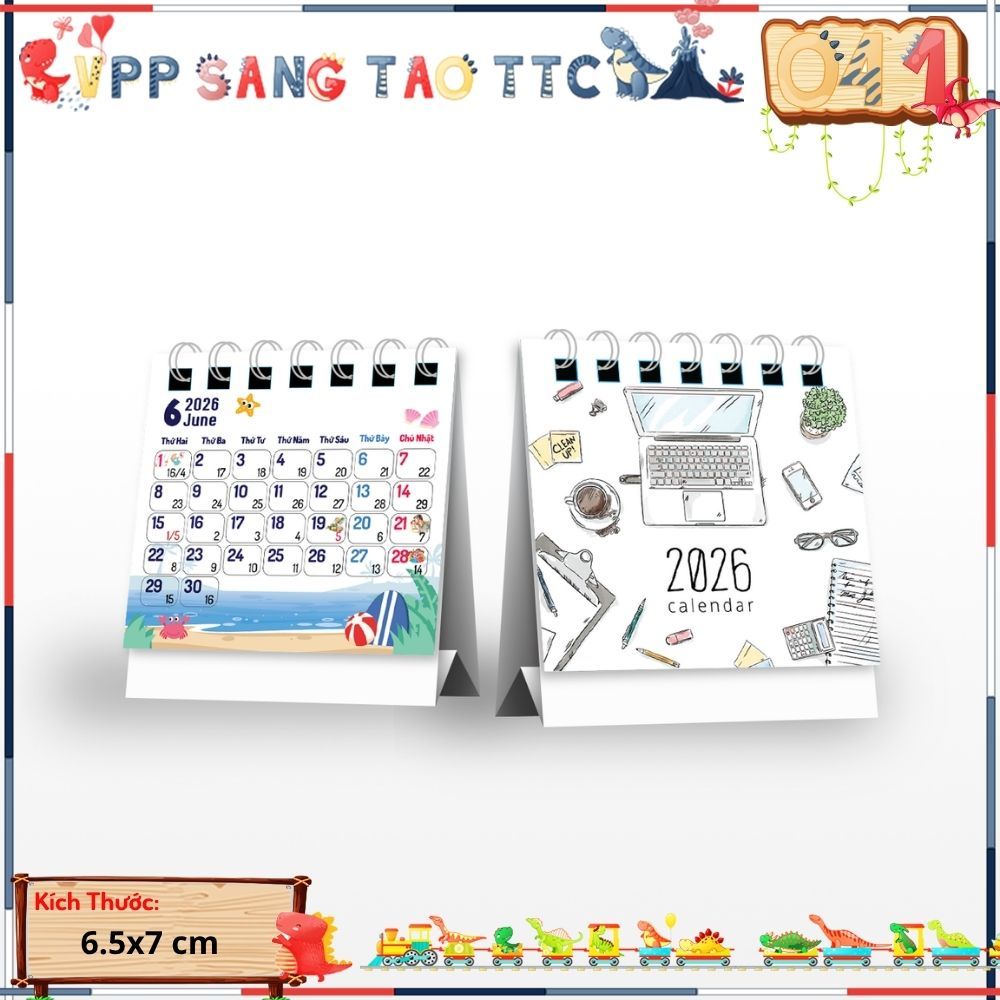 Lịch Để Bàn Mini 2026 Bính Ngọ 6.5x7cm Có Ngày Âm Dương Ghi Chú Lễ Tết Thiết Kế Độc Quyền