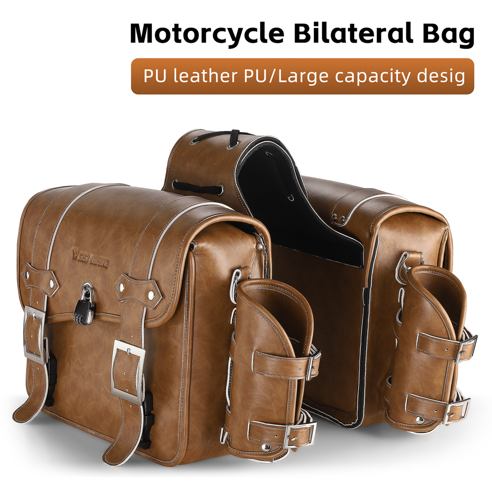 WEST BIKING Vintage Motorcycle Saddlebags Khaki PU Leather Side Bags with Large Capacity for Motorcycle Equipment ราคา 5,874 บาท*ส่งฟรี