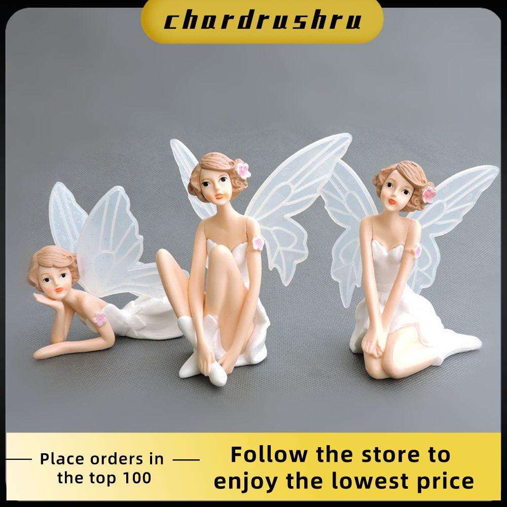 CHARDRUSHRU Thời trang Cảnh quan thu nhỏ Nhựa Nàng tiên hoa bay Đồ trang trí sân vườn Búp bê thiên thần trắng Trang trí bánh xe