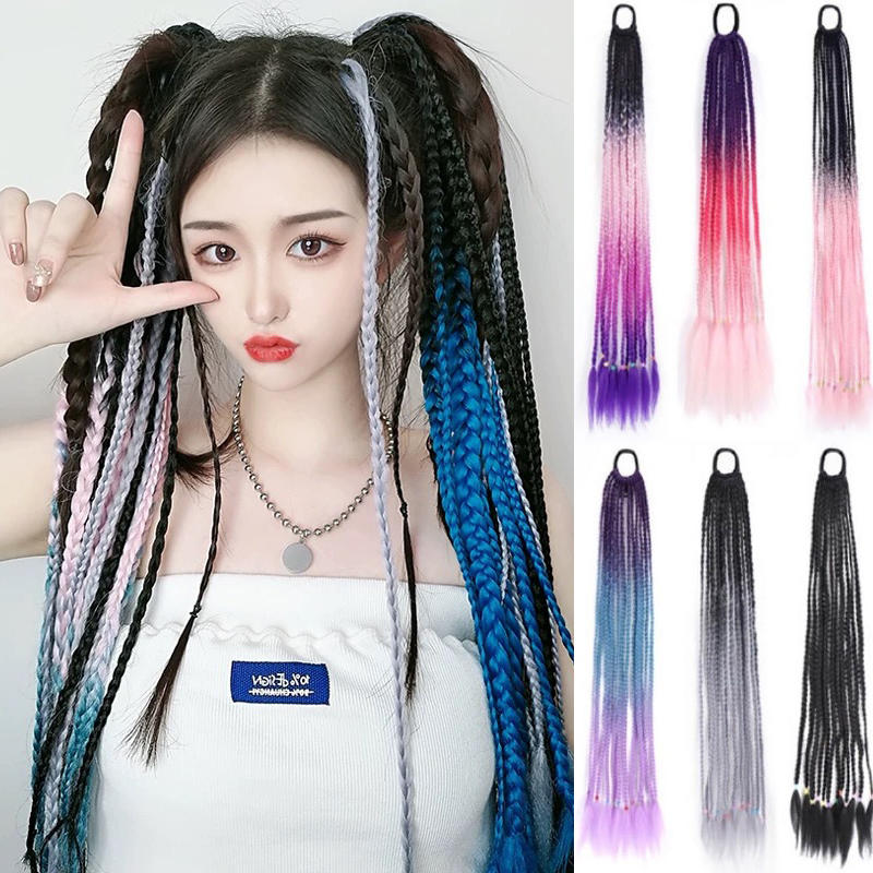 YTL สังเคราะห์ 24 นิ้วยาวสีกล่อง Braids หางม้ายางสวยผมหางม้าสําหรับสาว แฟชั่นสําหรับผู้หญิง เทศกาล สงกรานต์ผู้หญิงแซ่บๆ ราคา 45 บาท*ส่งฟรี