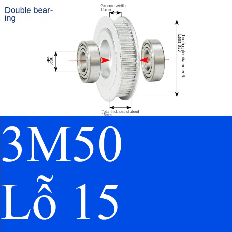 Bánh Răng Đồng Bộ răng 11 15 | 3M 50 Răng Guangfa - Răng Căng, Rãnh 11/16/21mm, Có Ổ Bi, Lỗ 5-17mm, Nhôm, Hướng Dẫn Công Nghiệp