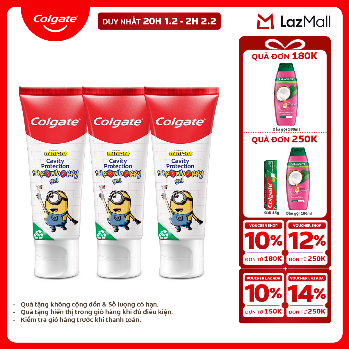 [Chỉ 20H 1.2 - 2H 2.2_X2 Voucher giảm 26%] Bộ 3 Kem đánh răng Colgate Minion cho trẻ em hương dâu 8