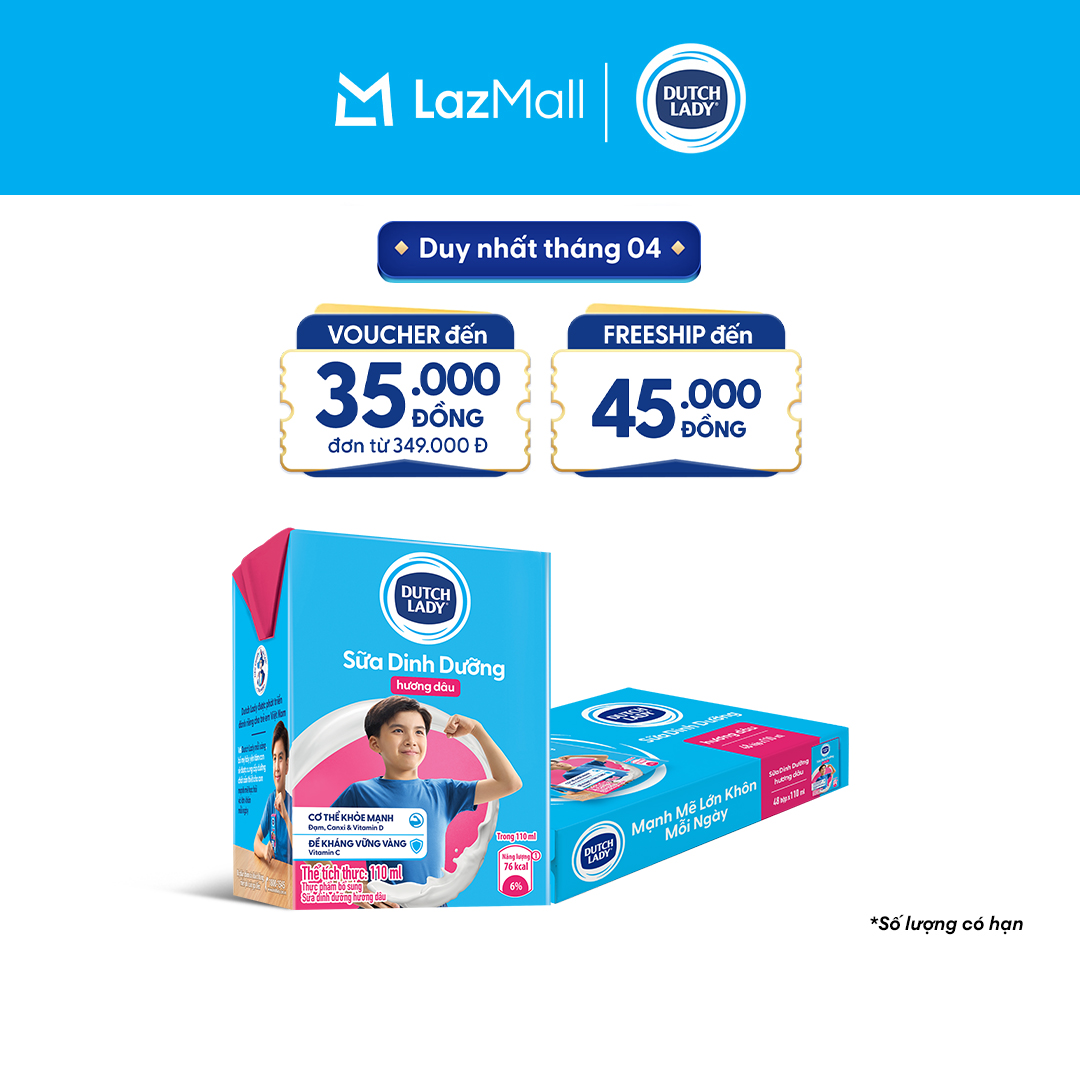 Thùng 48 Hộp Sữa Dinh Dưỡng Dutch Lady Cô Gái Hà Lan Hương Dâu 110ml (48x110ml)