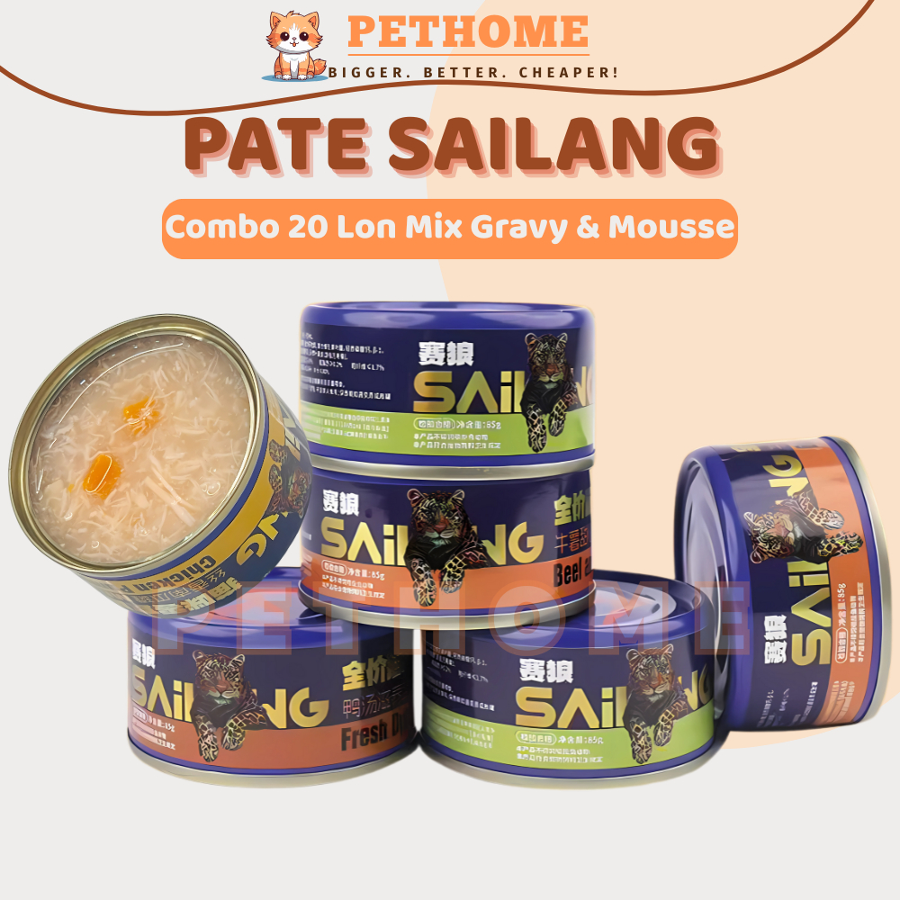 [Combo 20] Pate Sailang Cho Mèo Lon 85g Dạng Mousse Và Gravy Bổ Sung Dinh Dưỡng Của Hãng Langlike