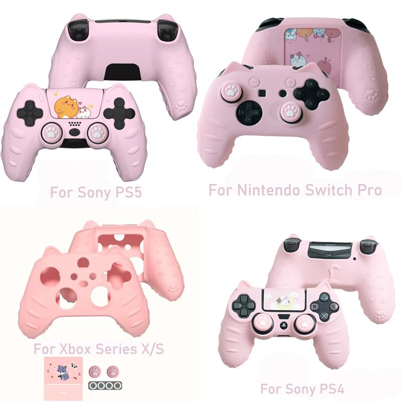 【Best-Selling】 Cat Paw Silicone Soft Sticker Skin For Ps5 Ps4 Xbox Series X/s Switch Pro Controller Case Thumb Grip Cap Cover