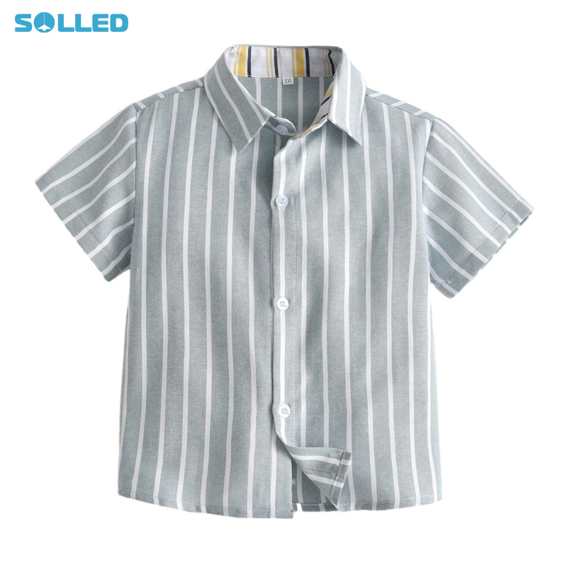Summer Boys Short Sleeves T-shirt Lapel Contrast Color Striped Printing Shirt Casual Single Breasted Shirt ราคา 210 บาท*ส่งฟรี