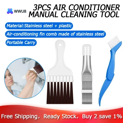 3Pcs Air Conditioner Manual Cleaning Tool Stainless Steel Fin Comb Radiator Air Conditioner Condenser Cleaning Brush，aircon cleaning kit，air conditioner brushes