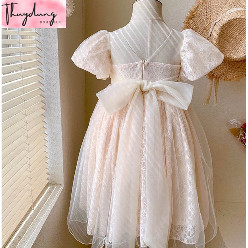 Váy công chúa bé gái hàng thiết kế sang chảnh, đầm công chúa bé gái tay bồng cổ voan mỏng thuỳ dung boutique
