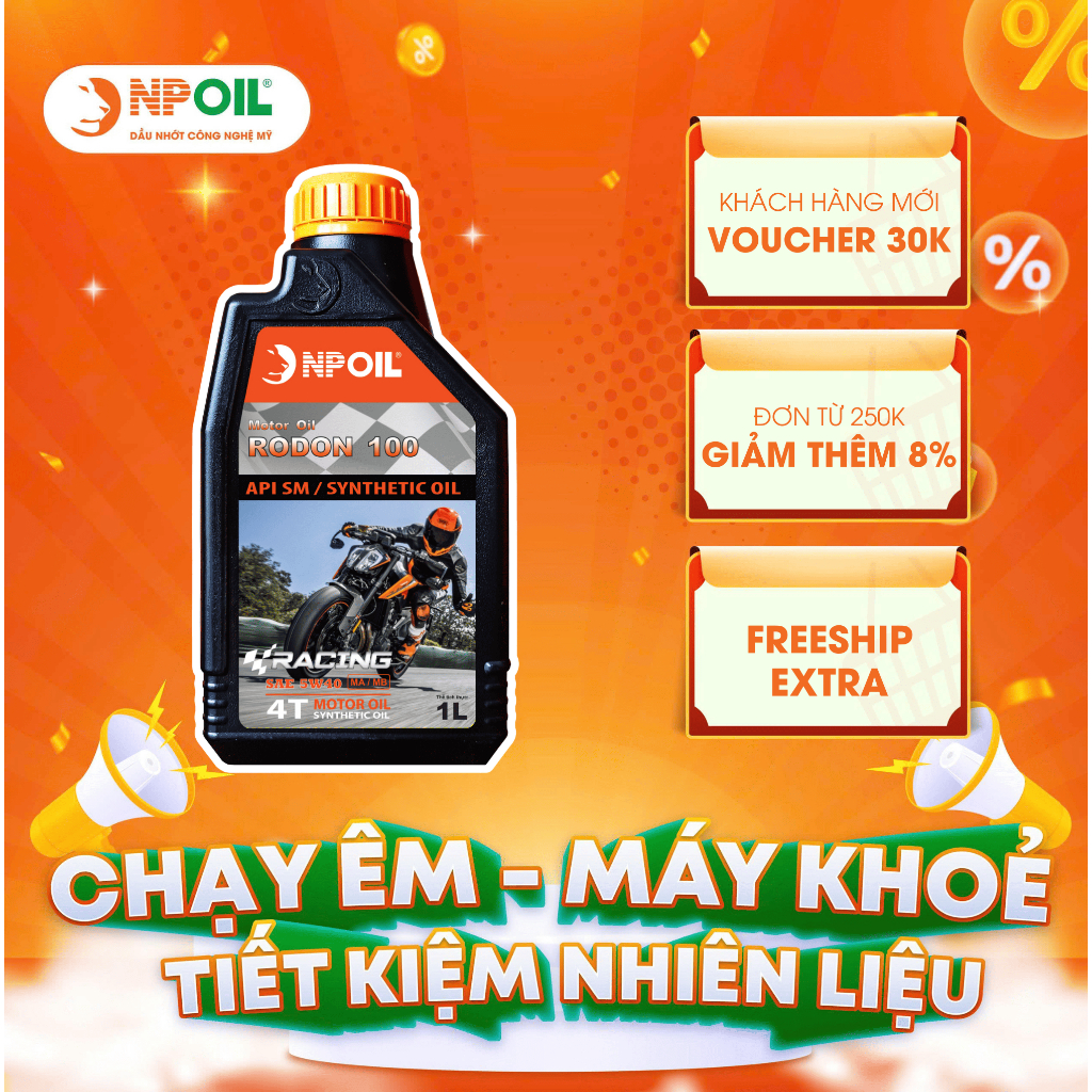 Dầu nhớt xe máy RODON 100 5W30/5W40 1L + Mua 2 tặng phễu rót nhớt - NPOIL