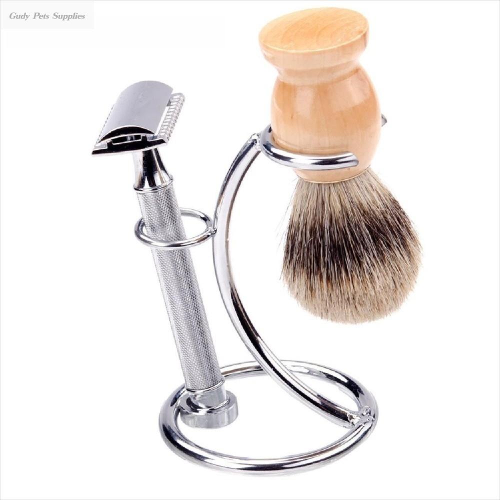 GUDY Đế dao cạo Giá đỡ dao cạo bằng kim loại Ria mép Đa chức năng Giá đỡ bàn chải râu cho nam Đầu đôi Di động Giá đỡ cọ cạo râu nghệ thuật Ngày của Cha