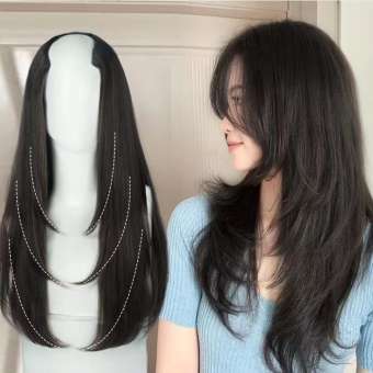 Tóc giả dài thẳng 55cm tổng hợp 4 kẹp nối tóc giả loại u tóc giả tự nhiên màu đen cho nữ