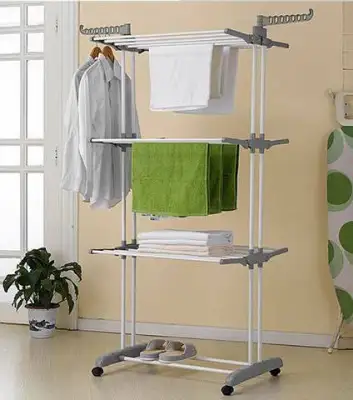 Stainless Steel Three Layer Laundry Clothes Drying Rack / Multifunctional Folding Drying Hanger / Balcony Rack / Laundry Rack