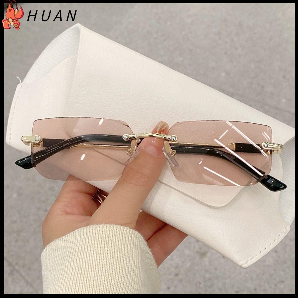 HUAN Y2K Kính râm hình chữ nhật không vành UV400 Kính râm không gọng Hợp thời trang Kính mắt Dành cho nam và nữ