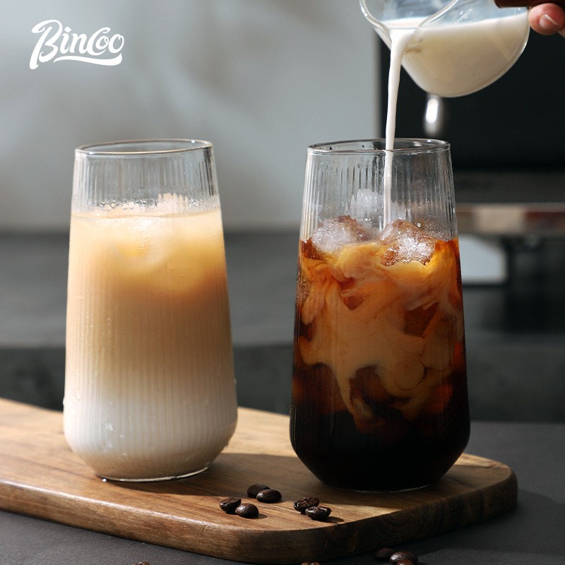 BINCOO Glass Cup Vertical Striped Coffee Cup Fruit Tea Cup Juice Cup Good-looking 500ML ราคา 137 บาท*ส่งฟรี