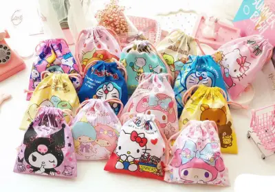 CHARACTER DRAWSTRING POUCH*BAG*TRAVEL*STORAGE*CARTOON*HELLO KITTY*MY MELODY*CUTE*FANCY