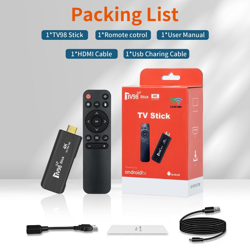 TV98 TV STICK Android12.1 2.4G 5G WiFi Android Smart TV BOX 4K 60Fps Set Top Box